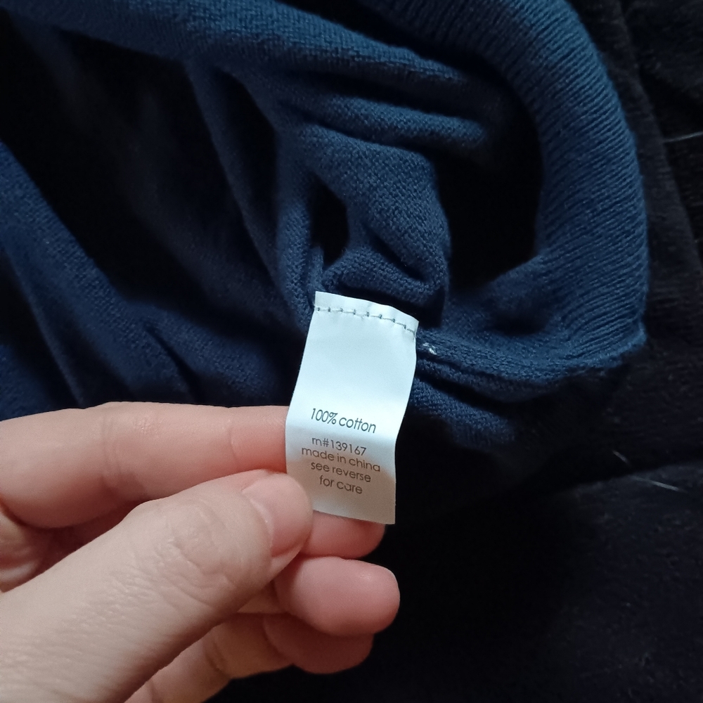 27 Miles 100% Cotton Sweater Navy Blue With Flower Sleeve - Picture 3 of 6